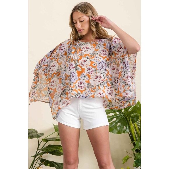 FLORAL SLIT ANGEL SCOOP NECK OVERLAY - Picture 4 of 5